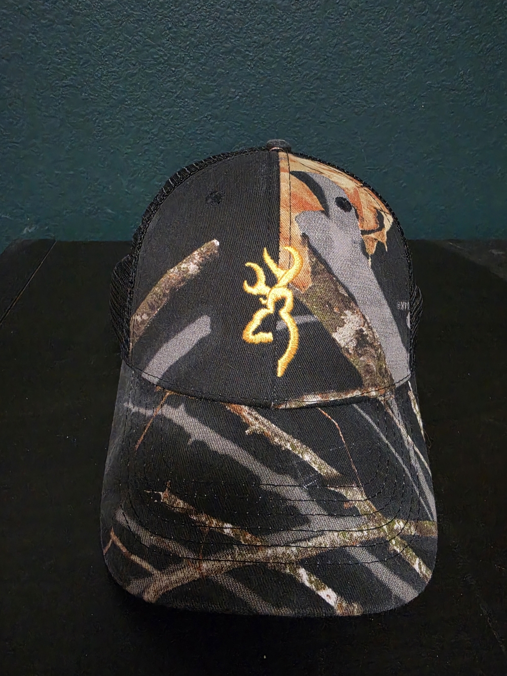 Browning Camo Trucker Hat with Gold Logo